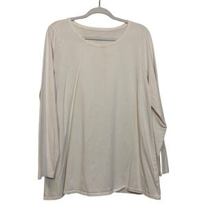 Pure Jill J. Jill Long Sleeve Stretch Pima Cotton Tee Cream Scoop Neck XL